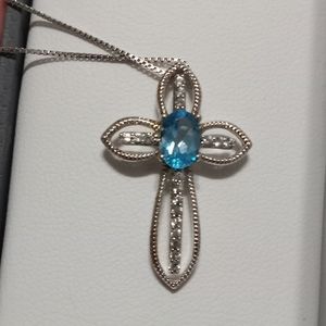 Sterling Silver & Blue Topaz Cross Necklace